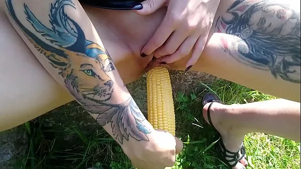 New Lucy Ravenblood fucking pussy with corn in public power Tube